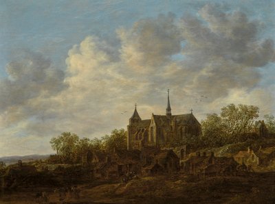 Pohled na vesnici s velkým gotickým kostelem od Jan van Goyen