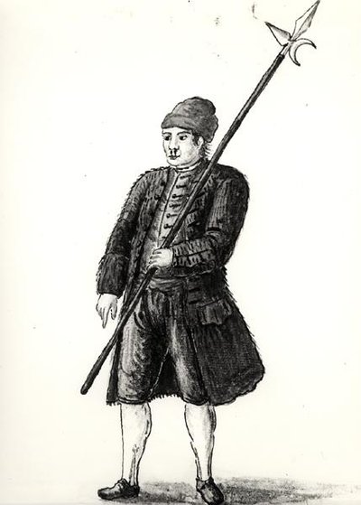 Dělník z benátského arzenálu (akvarel na papíře) (černobílá fotografie) od Jan van Grevenbroeck