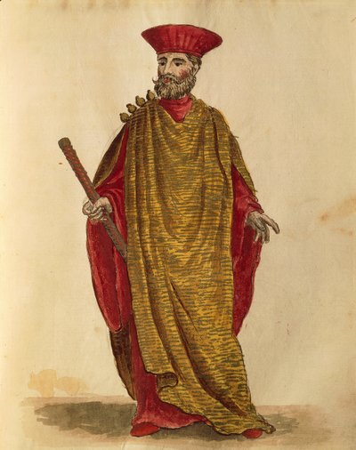 Capitano Generale Da Mar (generální kapitán námořnictva) z Benátské republiky Serenissima, Jan van Grevenbroeck nebo Giovanni Grevembroch (1731-1807), Gli Donne de Veneziani, z ilustrované knihy kostýmů, akvarel od Jan van Grevenbroeck