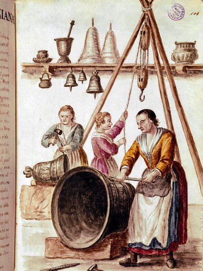 Řemesla: výrobce zvonů Kresba akvarelem a tuší podle rukopisu Jana van Grevenbroecka (nebo Giovanniho Grevembrocha (Grevenbroch) (1731-1807) od Jan van Grevenbroeck