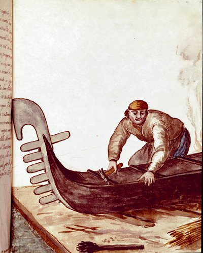 Řemesla: výrobce gondol Kresba akvarelem a tuší podle rukopisu Jana van Grevenbroecka (nebo Giovanniho Grevembrocha (Grevenbroch) (1731-1807) od Jan van Grevenbroeck