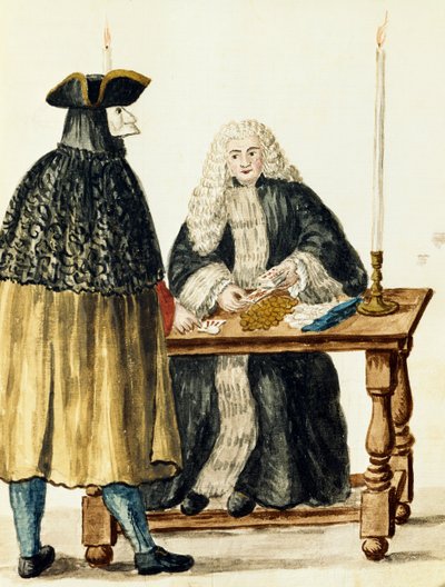Smírčí hrací karty s maskovaným mužem, Jan Grevenbroeck (1731-1807), Itálie od Jan van Grevenbroeck