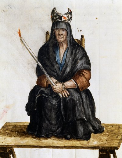 Čarodějka, ilustrace z Kostýmů Benátčanů téměř každého věku, pilně sbíraná a malovaná v 18. století, Giovanni di Grevembroch (1731-1807) od Jan van Grevenbroeck