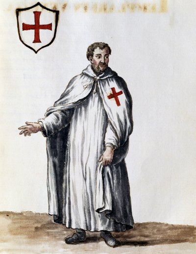 Templářský rytíř, ilustrace z Kostýmů Benátčanů téměř každého věku, pilně sbíraná a malovaná v 18. století, Giovanni di Grevembroch (1731-1807) od Jan van Grevenbroeck
