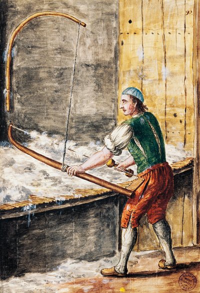 Bavlněný přadlen, ilustrace z Ilustrované knihy benátských krojů, od Jana Grevenbroecka (1731-1807), akvarel, Itálie od Jan van Grevenbroeck