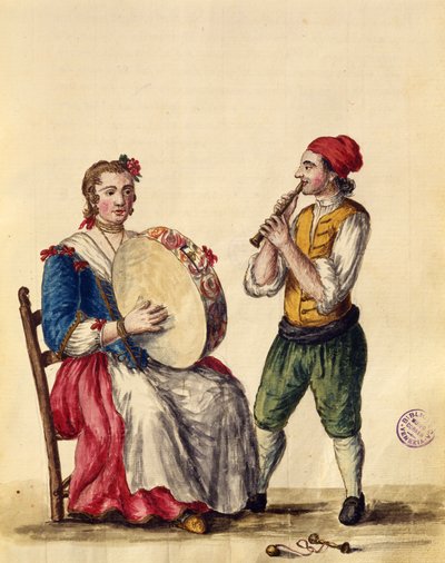 Benátský hudebník (pero, inkoust a wc na papíře) od Jan van Grevenbroeck