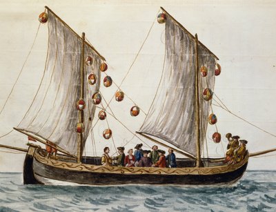 Benátská loď vyzdobená pro svátek Vykupitele, Jan Grevenbroeck (1731-1807), akvarel, Itálie od Jan van Grevenbroeck