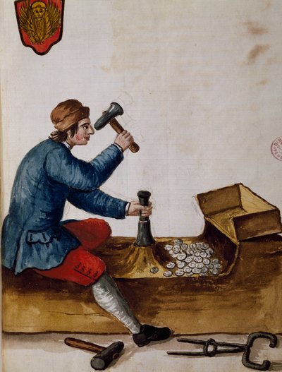 Dělník v mincovně, ilustrace z Ilustrované knihy benátských krojů, Jan Grevenbroeck (1731-1807), akvarel, Itálie od Jan van Grevenbroeck