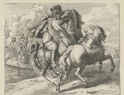 Voják střílel na koni Cavalry Scenes (název série) od Jan van Huchtenburg (possibly copy after)