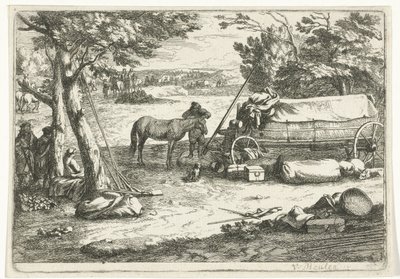 Krajina s vozíkem a postavami od Jan van Huchtenburg