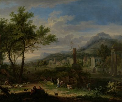 Arkádská krajina s rybáři od Jan van Huysum