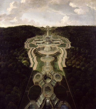 Pohled na Velké náměstí s chrámem na začátku druhé třetiny vodopádů do oktagonu, po roce 1716 od Jan van Nickelen