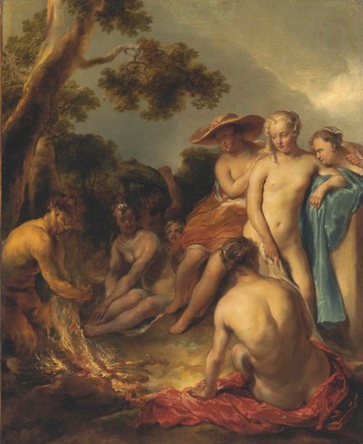 Německy: Satyr und Nymphen (das Bad der Diana) Nymfy a satyr od Jan van Noordt