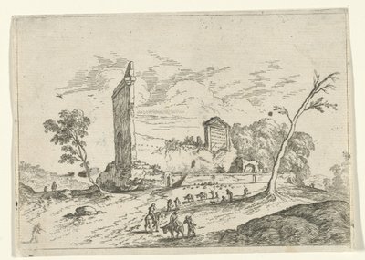 Krajina s římskými ruinami a pastevci oslů od Jan van Ossenbeeck (attributed to)