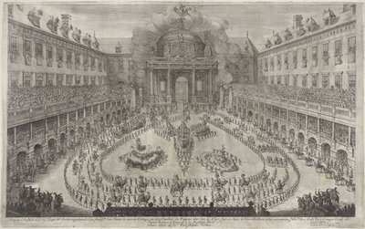 Kolotoč v Hofburgu ve Vídni Balet na koni u příležitosti svatby císaře Leopolda I. a Markéty Terezie Španělské (název seriálu) od Jan van Ossenbeeck
