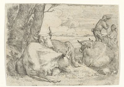 Tři krávy a dva pastýři od Jan van Ossenbeeck