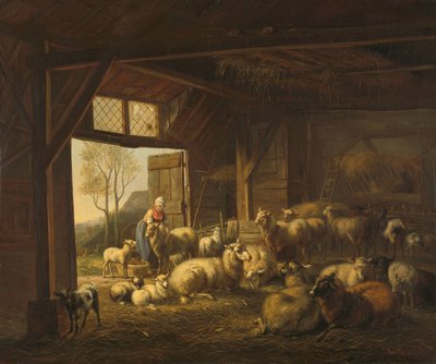 Ovce a kozy ve stáji od Jan van Ravenswaay