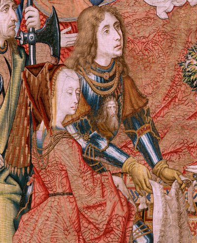 Vlámský gobelín. Seriál Epizody ze Života Panny. Proroctví se naplňují při narození Krista (Splnění proroctví při narození Syna Božího). První tapisérie v sérii. Modely připisované Janu von Roome (nebo van B od Jan van Roome