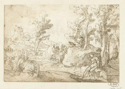 Krajina s postavou sedící u studánky od Jan van Scorel (attributed to)