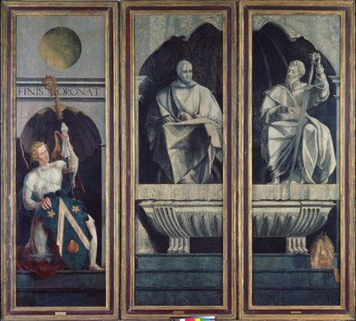 Anděl představuje svatého Štěpána a svatého Jakuba Většího s pažemi Jacquese Coëna, opata z Marchiennes, z Polyptychu svatého Štěpána a svatého Jakuba Většího, kolem roku 1541 od Jan van Scorel