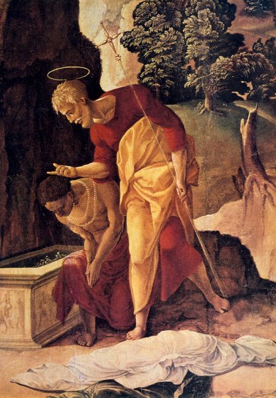 Apoštol Filip křtí eunucha, detail, 16. století. od Jan van Scorel