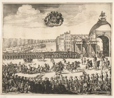 Vstup krále Viléma III do Haagu, 1691 Na Blyde, velmi žádaný a první královský Inhalingh Williama III., krále Anglie, Skotska, Vranckrycka a Yerlandta atd. Binnen v Haagu 5. února, v den Jaere 1691 (název na od Jan van Vianen