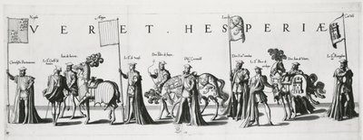 Arms of Castilla and Leon na pohřebním průvodu císaře Karla V., 1559 od Jan van and Doetechum Doetechum the elder