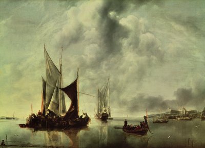 Klid aneb, Lodě u pobřeží, po roce 1651 (olej na plátně) od Jan van de Capelle or Cappelle