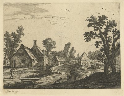 Pohled na vesnici s ženou a dítětem v ulici vesnice od Jan van de Cappelle (attributed to)