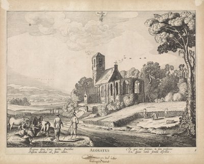 srpen srpen (název na objektu) Dvanáct měsíců s výhledem na vesnici (název série) od Jan van de Velde (II)