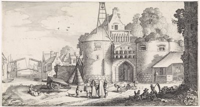 Postavy u městské brány Hravé krajiny a zábavné básně (název série) od Jan van de Velde (II)