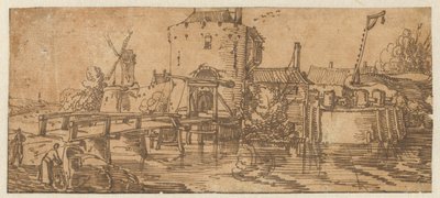 Pohled na město (Culemborg?) s mostem před bránou od Jan van de Velde (II)