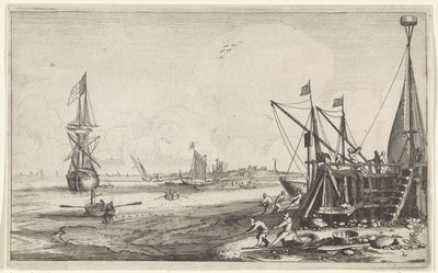Přístavní hlava s rybáři vytahujícími své sítě Mořské krajiny (název série) od Jan van de Velde (II)