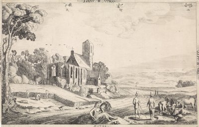 Krajina se sklizní obilí Aestas (název na objektu) od Jan van de Velde (II)