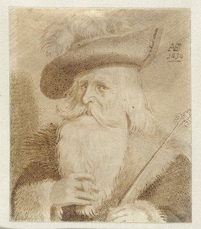 Muž s kožešinovým límcem, kloboukem a holí od Jan van de Velde (II)