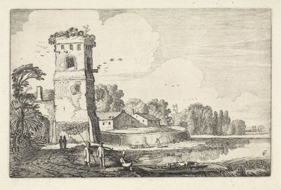 Pont s ovcemi na věži v říční krajině Krajiny (název série) Amenissimae aliquot requculae (název série) od Jan van de Velde (II)