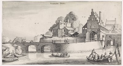 Městská brána s mostem přes vodu Krajiny a zábavné památky Playsante (název série) od Jan van de Velde (II)