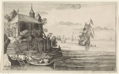 Dvoumistr na pobřeží s kaplí Mořské krajiny (název série) od Jan van de Velde (II)