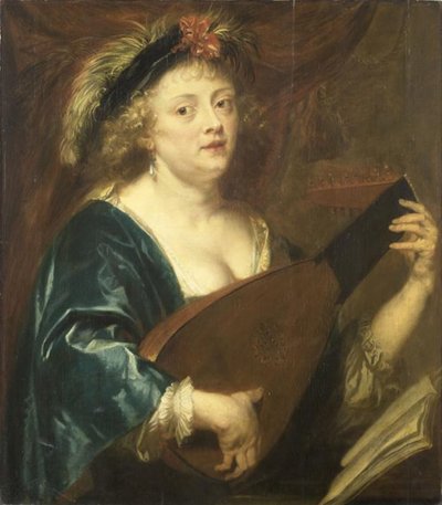 Francouzština:  Femme jouant du luth Portrét ženy hrající na loutnu od Jan van den Hoecke
