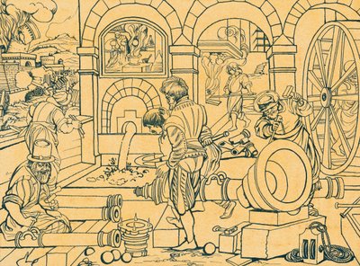 Slévárna děl, kresba z Nova Reperta od Jan van der (1523 1605) Straet