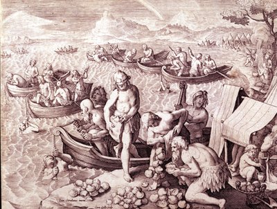 Lov ústřic. 17. století. Rytina Giovanni Stradano (Jan Van Der Straet) (Johannes Stradanus) (1523-1605). od Jan van der Straet