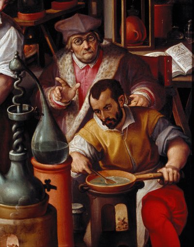 Alchymistická laboratoř, detail od Jan van der Straet