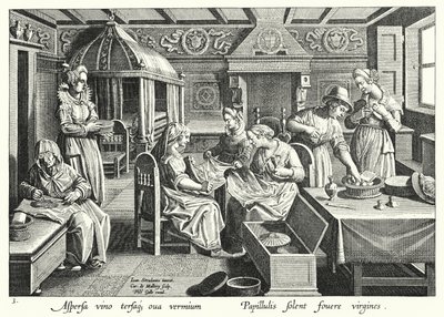 Manipulace s vajíčky bource morušového (rytí) od Jan van der Straet