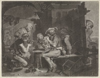 Kartáři a čůrající muž od Jan van der Bruggen