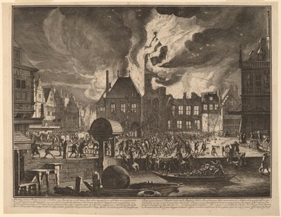 Vypálení staré amsterdamské radnice od Jan van der Heyden