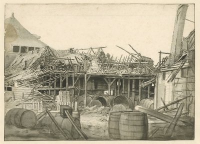 Zbytky vyhořelého skladu od Jan van der Heyden