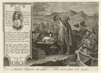 Amerigo Vespucci Objevování Jižního kříže s astrolábem, hospoda. 1600. od Jan van der Straet
