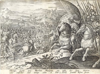 Bitva u Labadie si Sena a Svaté Abondy, deska 3 z "Dějin Medicejských", vyryl Philip Galle (1537-1612), asi 1583 od Jan van der Straet