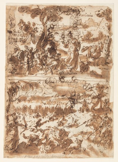 Nahoře: Erminia a pastýř; Níže: Atalanta lovící kance Calydonian od Jan van der Straet, called Stradanus