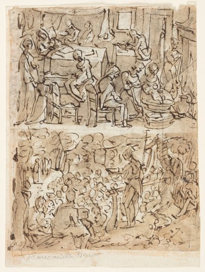 Čtyři výjevy ze života sv. Jana Křtitele, předběžné návrhy pro tiskovou sérii (recto a verso) od Jan van der Straet, called Stradanus